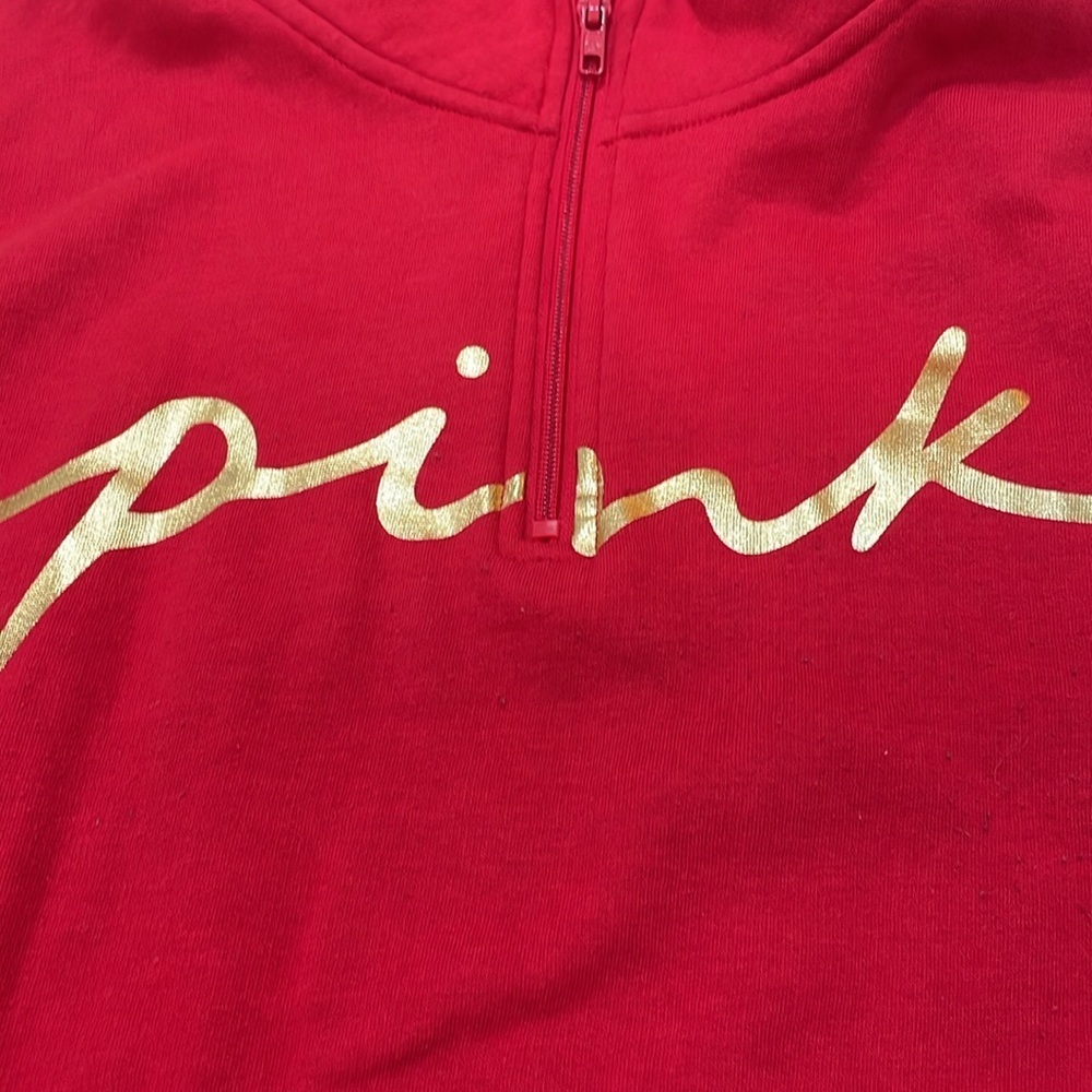 VICTORIA'S SECRET PINK FLEECE QUARTER-ZIP Red Sweater size large - Picture 5 of 8